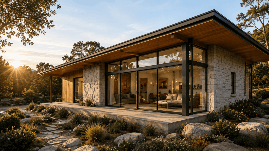 Golden hour at a modern retreat Golden hour at a modern retreat