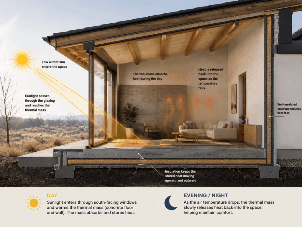 Passive solar thermal mass in action Passive solar thermal mass in action