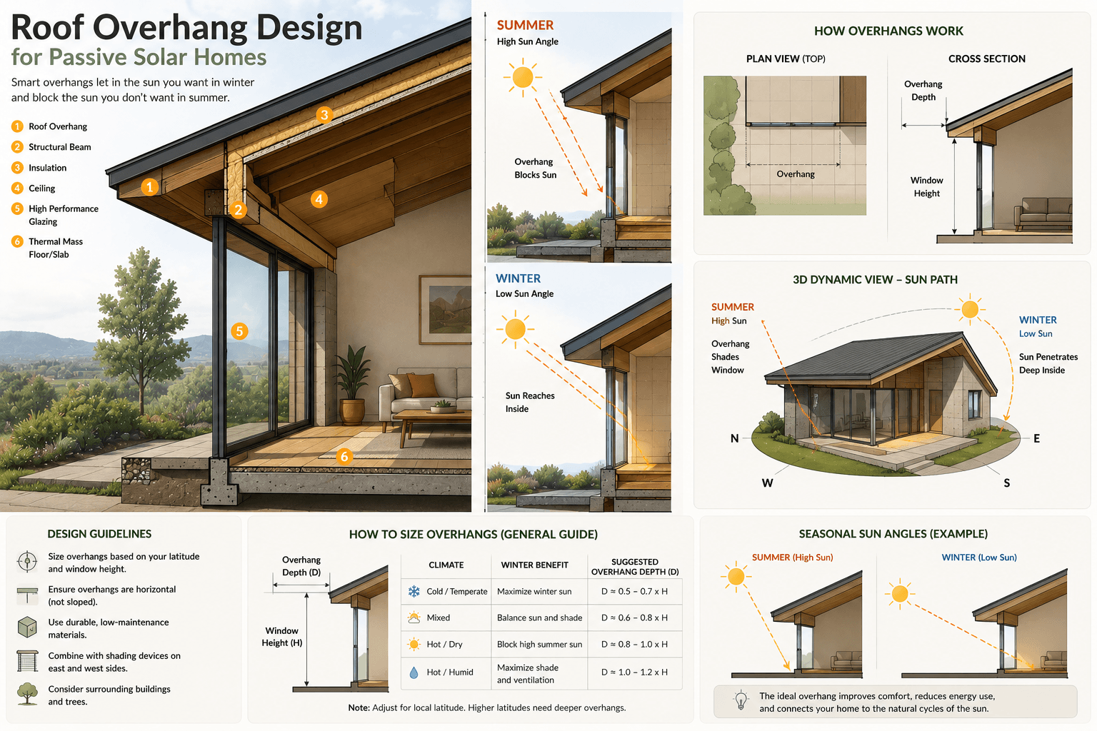 Roof overhang design for passive homes