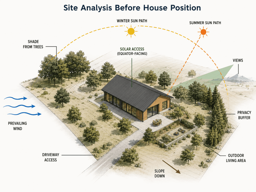 Site analysis with sun paths and landscape 